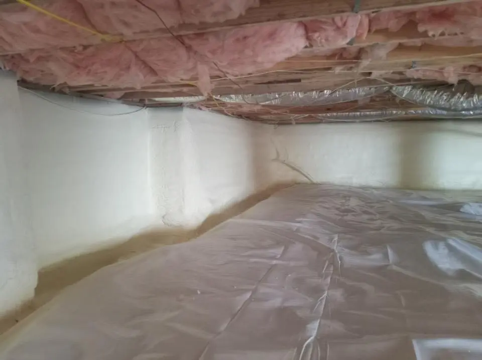 Crawl space encapsulation with closed-cell spray foam for Commercial Roof Restoration in Glencoe